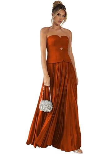 Dessiny Women’s Strapless Bridesmaid Dresses Pleated Long Satin Formal Evening Party Dress 2025 DE505