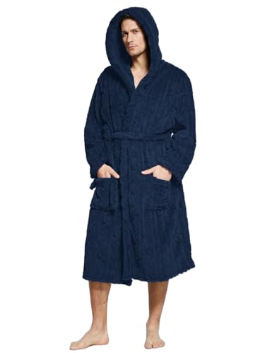 Umeyda Mens Soft Fleece Plush Hooded Robes, Warm Long Bathrobe Lounge With Pocket