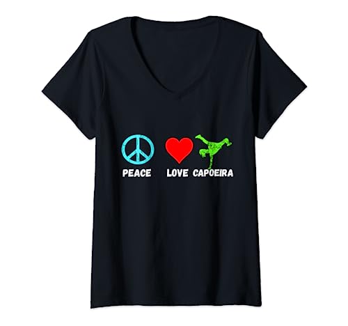 Womens Brazilian Capoeira Peace Love MMA Dance Fighter Martial Arts V-Neck T-Shirt