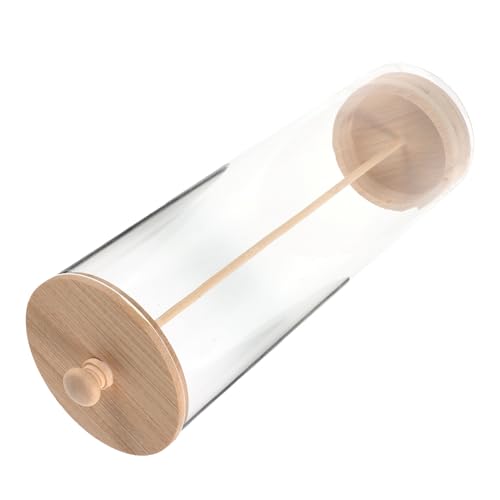 Cabilock Transparent Straw Storage Container with Wooden Lid Multi Use Organizer for Straws Utensils and Items Clear Dispenser for Countertop Efficiency