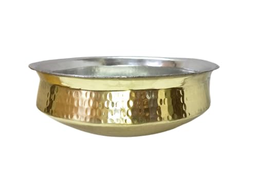 Image of biryani handi,Brass Lagan 5L, Tin Coated 100% Pure Brass Degchi for Cooking Biryani Handi peetal Utensils for Kitchen Cookware for Hyderabadi Dum Biryani, Ideal for Rice, Veg, and Non-Veg Dishes