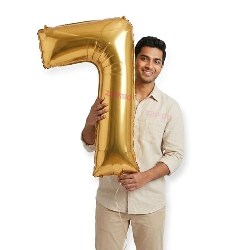 Image of Balloonistics Gold 40-Inch Foil Number 7 Balloon - Helium or Air Fill for 7th Birthday, Anniversary Party Decoration, Photo Booth Backdrop, Cake Table Decor