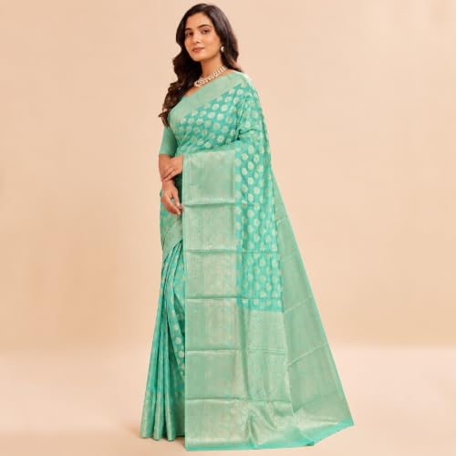 Image of Organza Silk Saree Wedding For Women Banarasi Sadi Original Kanchipuram Pure Rich Pallu Sari With Blouse Piece