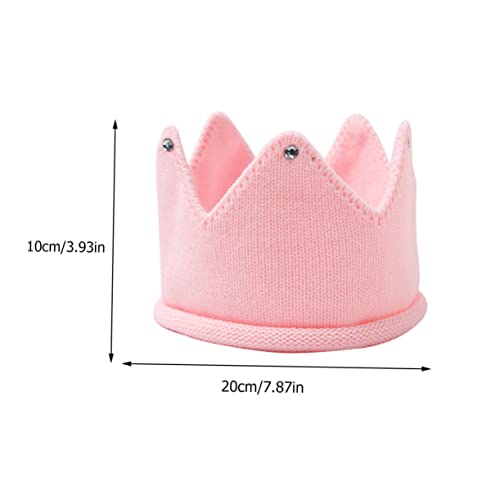 SUPVOX Warm Knitted Crown Hat Pink with Rhinestones Lightweight Windproof Headband for Boys Birthday Autumn Winter Family Travel School2