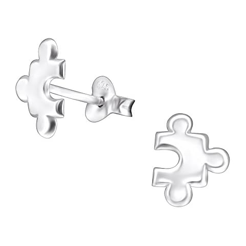 Plain Jigsaw Piece Puzzle Earrings - Sterling Silver Cover