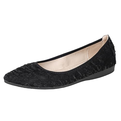 YOUNIFIZ Women's Flats, Foldable Ballet Flats for Women, Fashion Silk Pionted Toe Comfort Lightweight Slip-On Dress Shoes (Silk Black,Size 10)