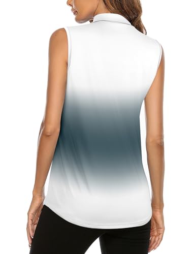 Image of Koscacy Women's Sleeveless Golf Tennis Polo Shirts Zip Up Dry Fit Workout Tank Tops Athletic Shirt