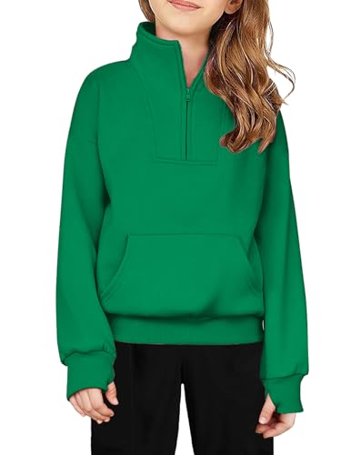 Image of Arshiner Girls Half Zip Sweatshirt Fleece Quarter Zip Pullover Sweatshirts | Fall Fashion Clothes for Teen Girls with Thumb Hole for 5-16 Years