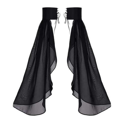 Haakong Long Tulle Gloves for Women Lace Detachable Sleeves for Wedding Halloween Party Costume (Black One Size)