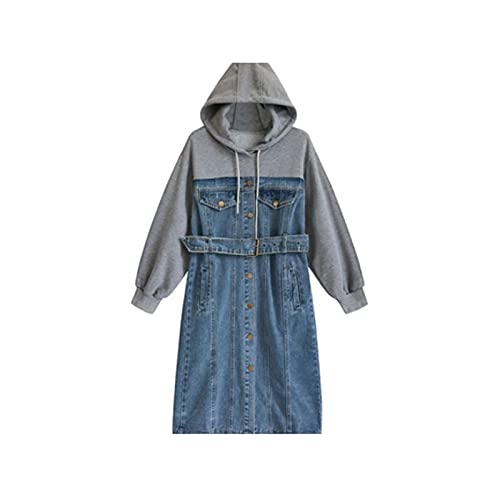 IJNHYTG Te Hace más Exquisito Denim con Capucha Camisa de Manga Larga Midi otoño Casual Patinador Vestido Jeans Mujeres con Fajas más Talla Damas Vestidos Mujer (Size : X-Large)