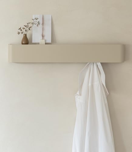 Kazai. Percheros de pared originales 'Tone' | Panel moderno con colgadores de ropa ocultos y estante | Percheros para entrada minimalista en metal | Perchero de montaje en pared | Taupe