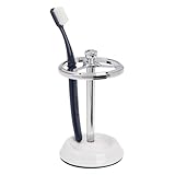 iDesign 3-Section Toothbrush Holder for Bathroom - Toothbrush Stand for Countertop, White/Chrome
