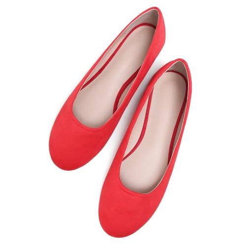 Hee grand Casual Flats for Women Dressy Round Toe Candy Color Slip On Ballet Flats Soft Suede Comfortable Work Flats