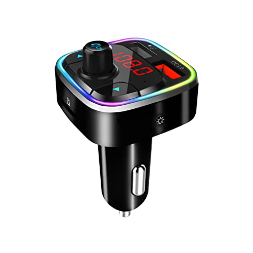 Bluetooth FM Transmitter for Car, V5.0 Bluetooth Car Adapter, Bluetooth Radio for Car Mp3 Player Phone Bluetooth for car, Hands-Free Call Car Charger QC3.0 Quick, LED Backlit,Support TF Card/USB Drive