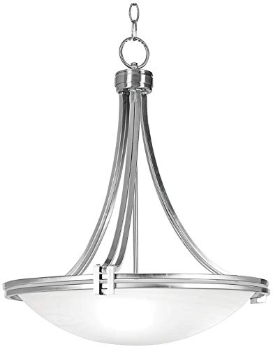 Possini Euro Design Deco Brushed Nickel Pendant Chandelier 21 1/2" Wide Modern Marbleized Glass Bowl 3-Light Fixture For Dining Room House Foyer Entryway Kitchen Bedroom Living Room High Ceilings #TOP1