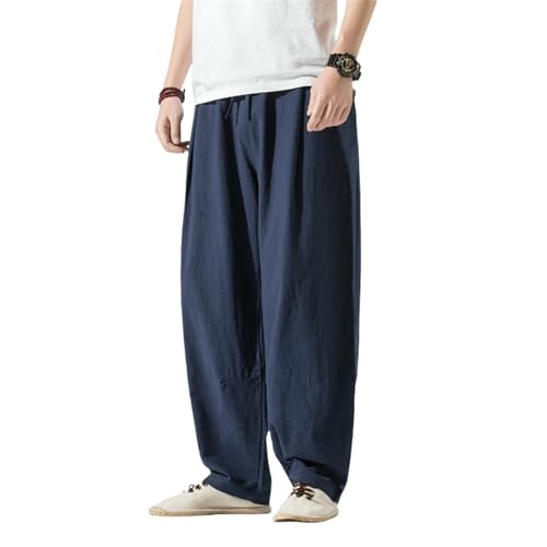 Costume d'été chinois pour homme en coton et lin avec pantalon ample