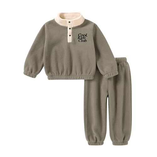 YOUNGER TREE Toddler Boy Girl Clothes Fleece Fall Winter Outfit Baby Long Sleeve Button Sweatshirt and Pants Sweatsuits Set(4-5T,Oatmeal)