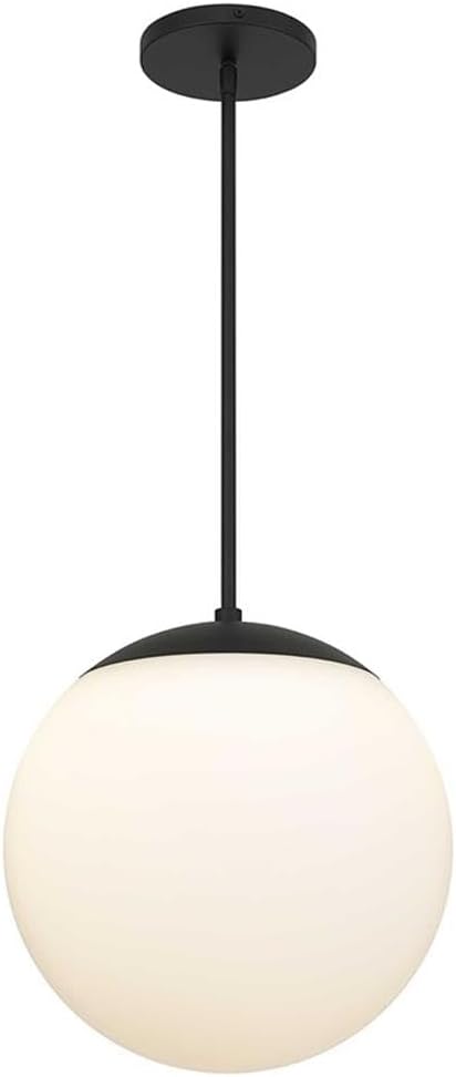 BOWERY HILL Modern Outdoor LED Pendant Light, 14-Inch Aluminum Fixture, Black Finish, Etched Glass Shade, Dimmable Energy-Efficient Design, Wet-Rated Patio or Indoor/Outdoor Hanging Light