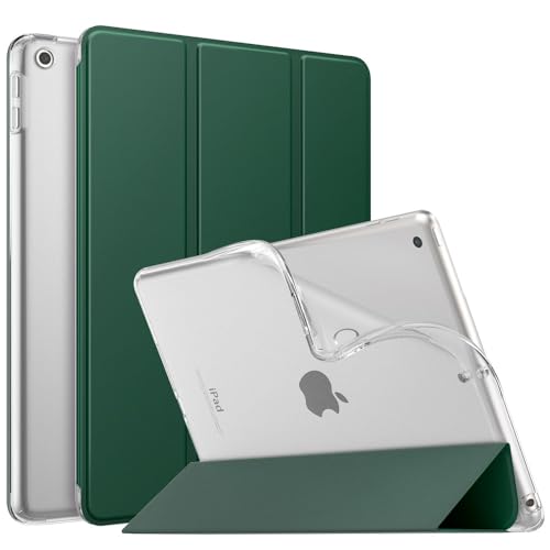 MoKo Hülle Kompatibel mit Neu iPad 9./8./7. Generation (2021/2020/2019), iPad 10,2 Zoll Hülle mit Ständer, TPU Transluzent Matt Rückseite Cover mit Auto Schlaf/Aufwach Funktion, Pinienwald Grün