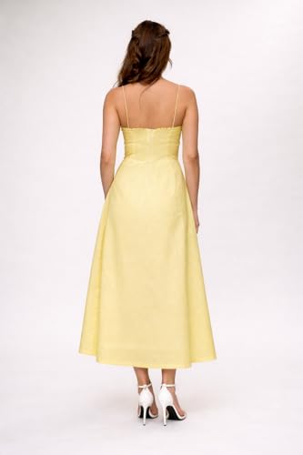 Image of Women's Spaghetti Strap Midi Dress, Fit and Flare A-Line Silhouette, Square Neck Summer Sundress