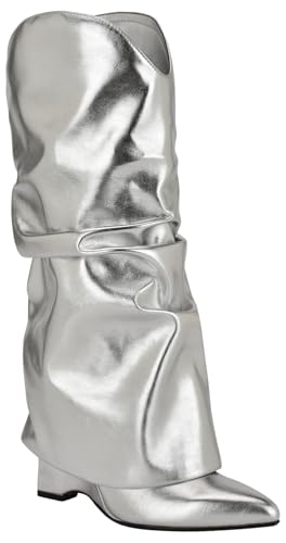 NINE WEST Mujer Amazin Botas de media longitud, Plata 040, 38.5 EU