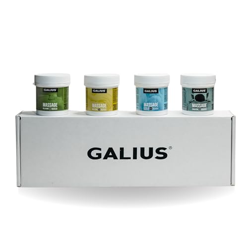 Galius - Pack de 4 Aceites Corporales Sólidos para Masaje 100ml - Aceite Masaje Efecto Frío, Neutro, Relajante, de Romero - Aceites Esenciales - Ideal para Profesionales y Deportistas - No Mancha Ropa