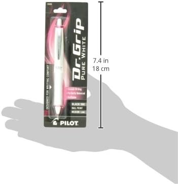 PILOT Dr. Grip PureWhite Refillable & Retractable Ballpoint Pen, Medium Point, Pink Accents, Black Ink, Single Pen (36205)
