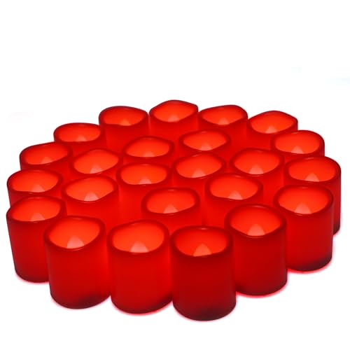 Image of Flickering Battery Operated Flameless Votive LED Candles Red 24 Pack