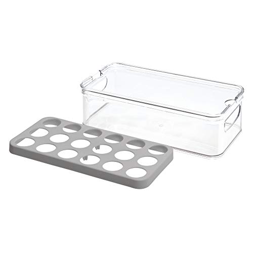 Idesign 71653 Crisp Plastic Refrigerator And Pantry Egg Bin, Modular Stacking Food Storage Box For Freezer, Fridge, Holds Up To 18 Eggs, Bpa Free, 12.72" X 6.32" X 3.88", Clear And Gray #TOP3