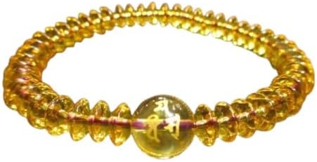 パワーストーン・京都/【三面大黒天梵字(大黒天・毘沙門天・弁財天の三神)】彫刻【黄水晶】親玉１２ｍｍ【そろばん珠黄水晶】ブレスレット