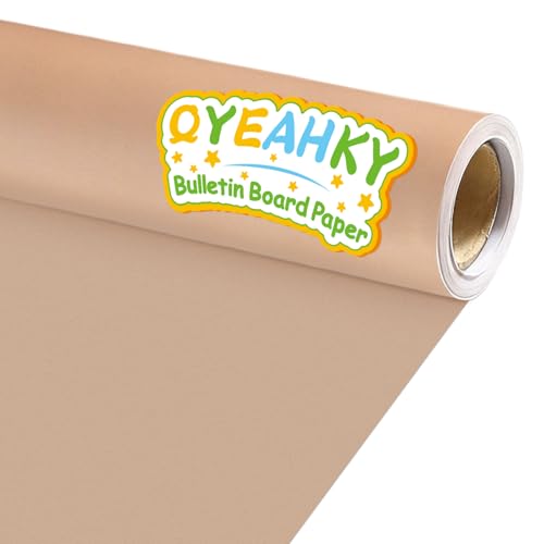 Qyeahkj 17.7in x 20ft Bulletin Board Paper Roll Bulletin Board Background Paper Fade Resistant Classroom Decoration Poster Art Craft Home Wall Education Decor Supplies Sandy Beige