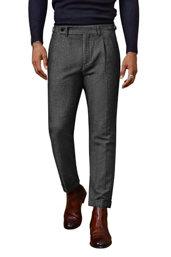 Pantalon vintage en tweed à chevrons PJ Paul Jones gris de qualité