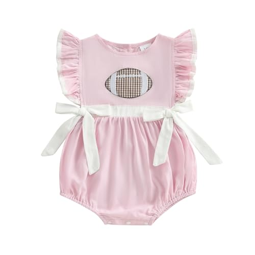 Image of Fernvia Newborn Baby Girl Clothes Ruffle Sleeve Bow Rompers Infant Football Embroidery Jumpsuit Bodysuit Summer Outfits