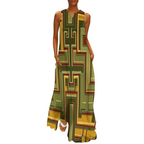 Robe longue d'été sans manches col V imprimé égyptien décontracté grande taille