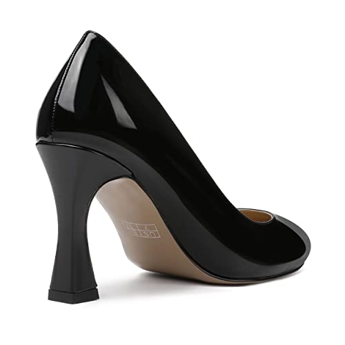 Skysterry Women's Black Round Toe Slip On 3.3 Inch Office High Heel Casual Spool Patent Pumps Shoes Size 8 - Zapatos De Mujer Tacon #TOP4