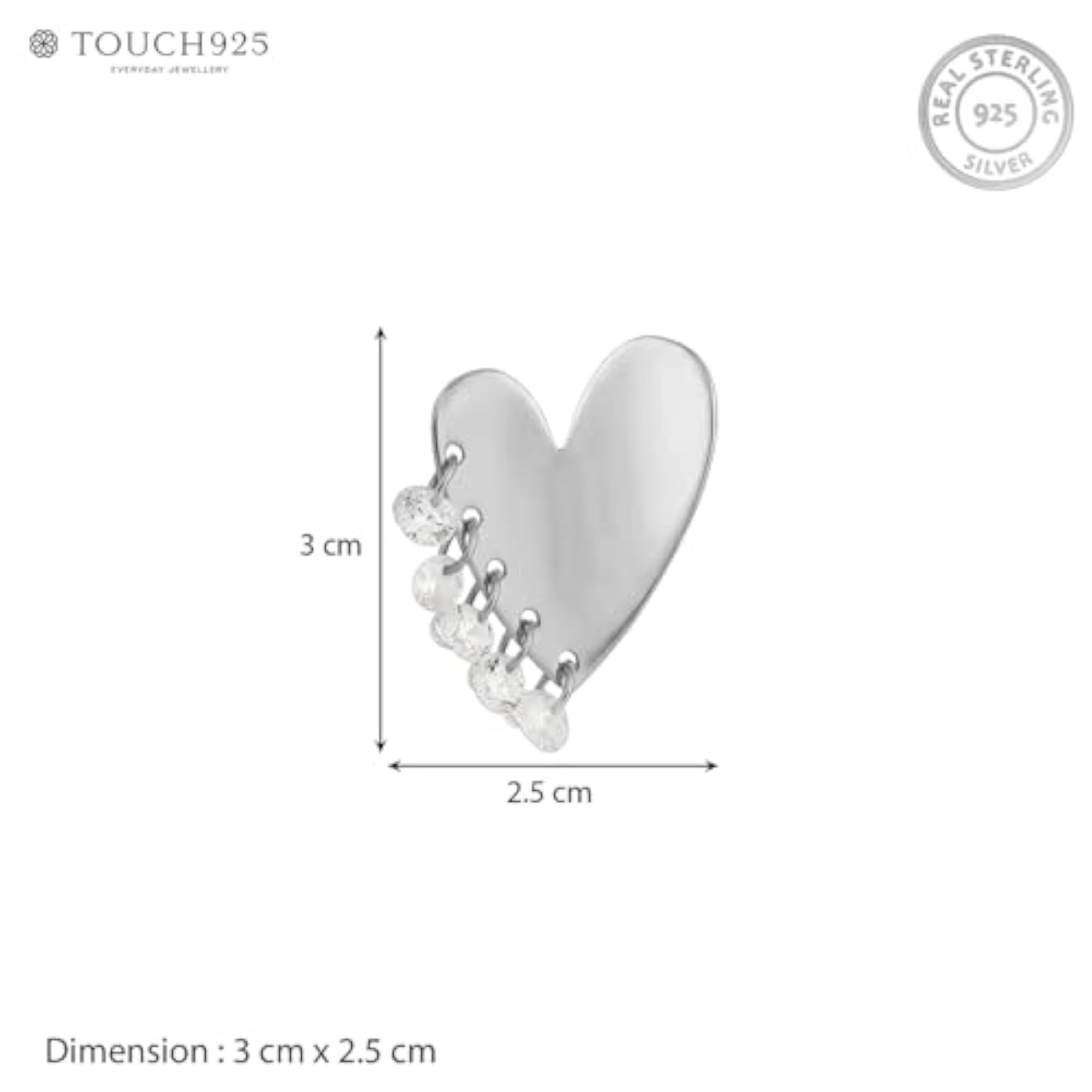 Women's Pure 925 Silver Dangling Stone Heart Stud Earrings