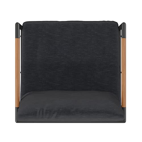 Flash Furniture Lea Indoor/Outdoor Patio Chair with Cushions - Modern Aluminum Framed Chair with Teak Accented Arms, Black with Charcoal Cushions by Flash Furniture - Image 8