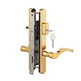 House Guard Hinged Patio Door Handle System Filled with Lever Handle Mortise Lock Set Universal Left and Right Entry Doors Handle （Brass）