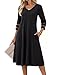 Zeagoo Damen Sommerkleider 3/4 Arm Tunika Kleid Elegant A Linien Midikleid V-Ausschnitt Blusenkleid für Frühling Sommer Schwarz L