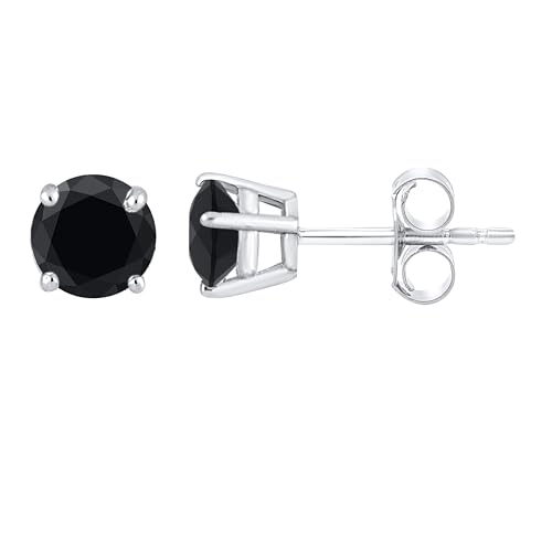 Black Diamond Stud Earrings - 14K White Gold Diamond Earrings for Women