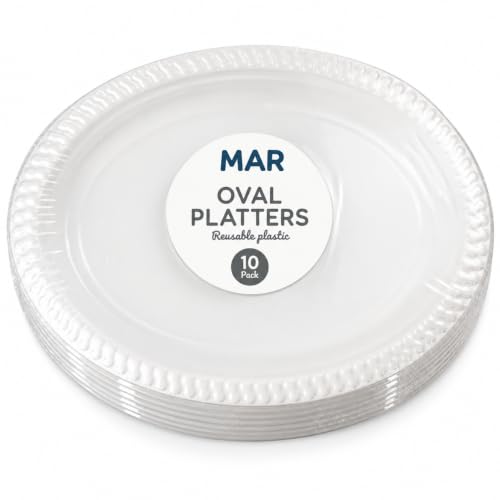Image of MAR Serving Platters 10 Pack Reusable White Plastic Oval Buffet Trays 26cm