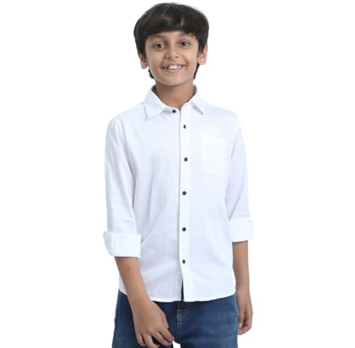 Image of Red Nine Rocket Science Boys' Solid Satin-Finish Poly Cotton Shirt | Single Pocket, Spread Collar, Long Sleeve, Casual
