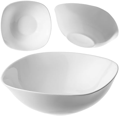 KADAX Saladier en verre blanc, ensemble de 3 bols carrés blancs e...