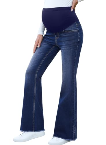 BLENCOT Maternity Jeans for Women Over Belly Pregnancy Pants Comfy Pregnant Jeans Flare Denim Jeans with Pockets