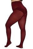 CozyWow Plus Size Tights for Women 80D Soft Solid Color Semi Opaque Pantyhose High Waist 1X 2X 3X 4X Wine Red-3XL