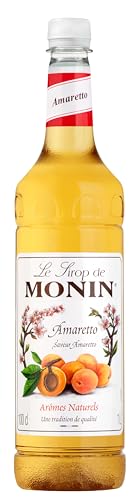 MONIN Premium Amaretto Syrup 1L for Coffee and Cocktails. Vegan-Friendly, Allergen-Free, 100% Natural Flavours and Colourings