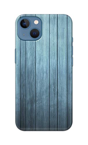 Image of Printed Hard Back Cover Case for Apple iPhone 13 Back Cover (Wooden Blue) -702