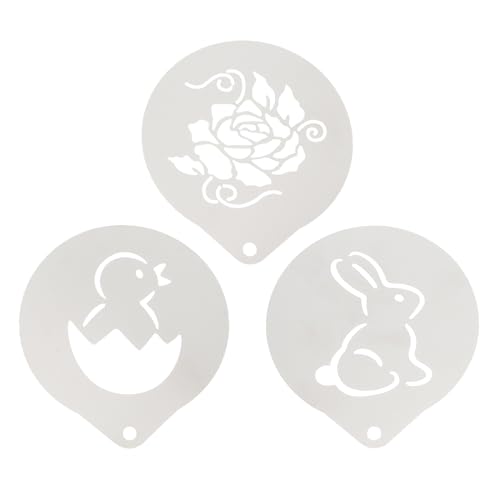 Ciieeo 3pcs Stainless Steel Latte Art Coffee Stencils Set, Bunny, Rose & Duck Patterns, Cake & Biscuit Decorating Templates for Icing Sugar Cocoa Flour Shaker Use, Easter Dessert Stencil