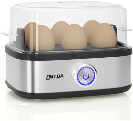OSTBA Jajowary, 400W Gotowania Jajek Wielofunkcyjny, 6 jaj łatwych do obróbki, miękkie, średnie, twarde, poacher, maker omlet, parowar, sygnał dźwiękowy, wskaźnik świetlny, stal nierdzewna