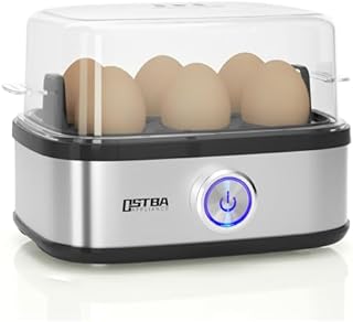 OSTBA Jajowary, 400W Gotowania Jajek Wielofunkcyjny, 6 jaj łatwych do obróbki, miękkie, średnie, twarde, poacher, maker omlet, parowar, sygnał dźwiękowy, wskaźnik świetlny, stal nierdzewna